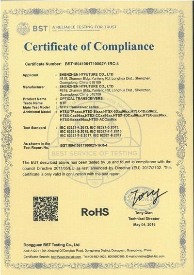 SFP+  ROHS Certification(001)